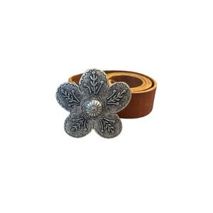 CYDWOQ Handmade USA Leather Belt with Floral Buckle Artisan Boho